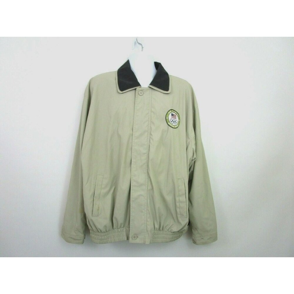 Full Zip Windbreaker Jacket Size XL Beige Lined United States Olympic Committee